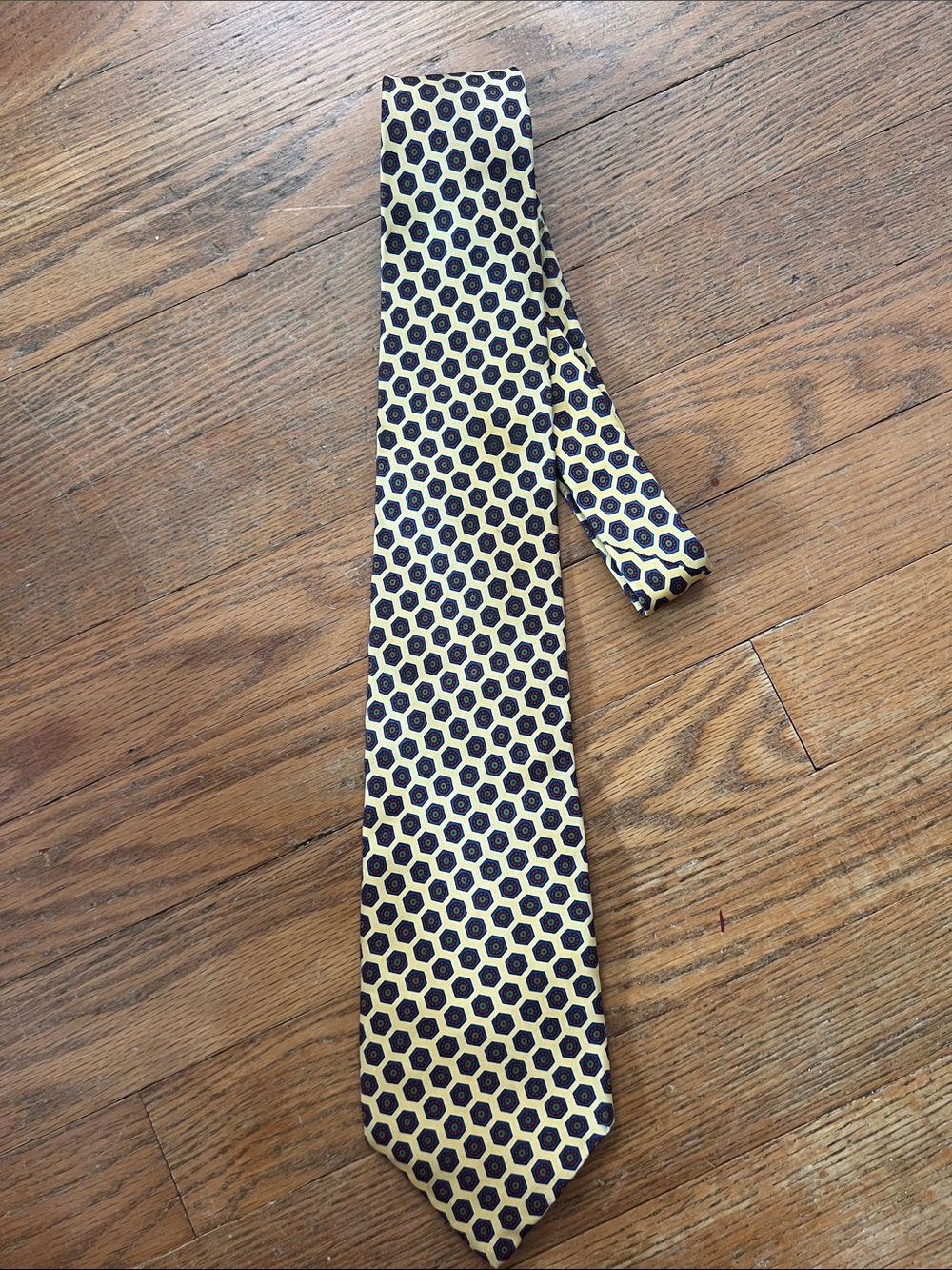 Lauren Ralph Lauren Yellow and Navy Honeycomb Silk Tie